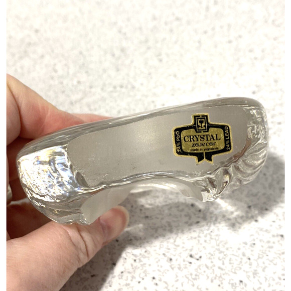 Vintage Paperweight Zajecar Yugoslavia Leaded Crystal clear carved bunny rabbit - Picture 4 of 7